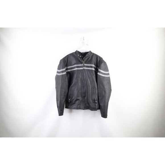 Vintage Streetwear Mens Medium Distressed Striped Leather Moto Cafe Racer Jacket